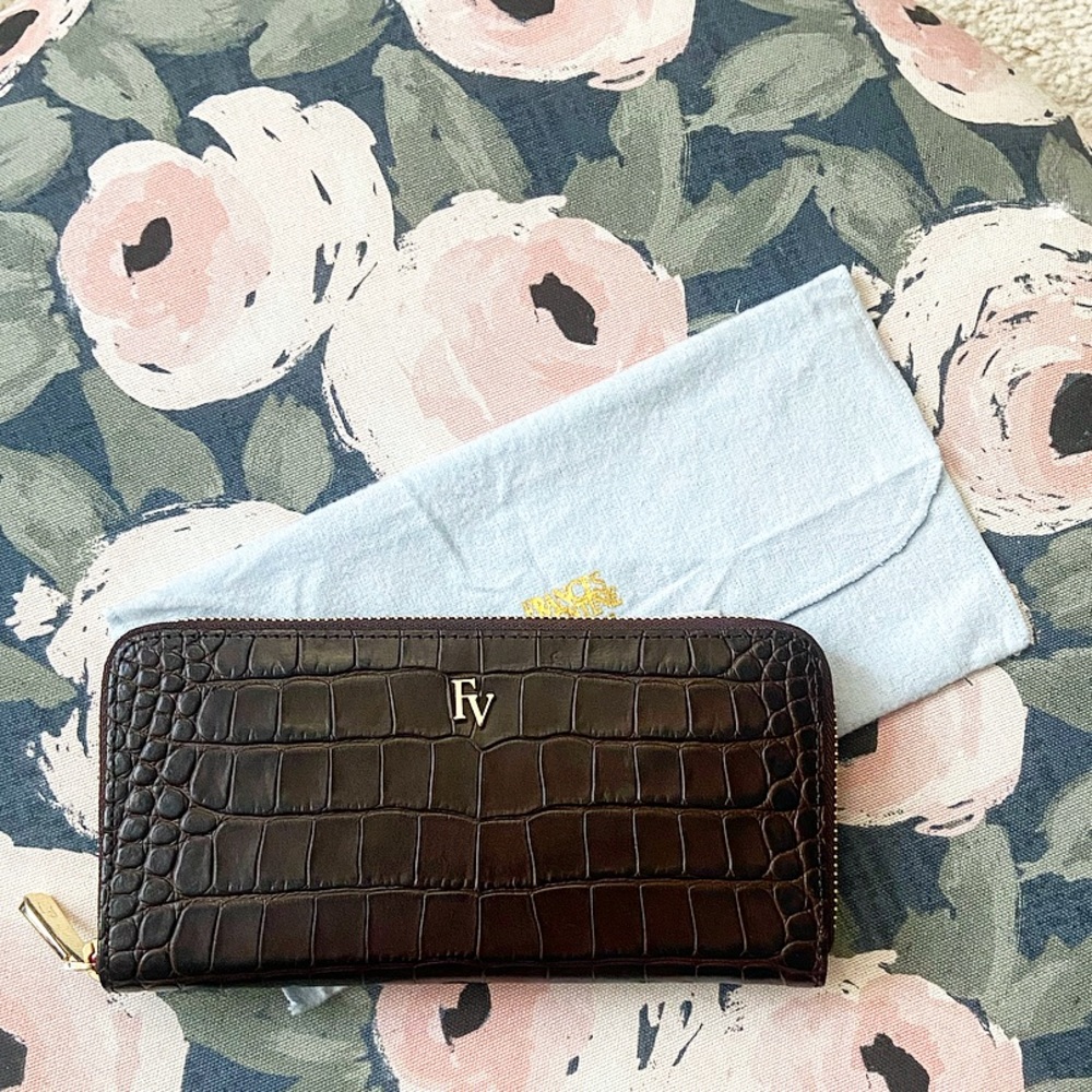 Frances Valentine Croc Embossed Washington Zip Around Continental Wallet